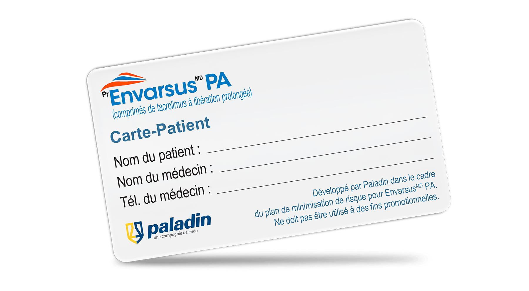 Carte-portefeuille ENVARSUSMD PA pour le patient